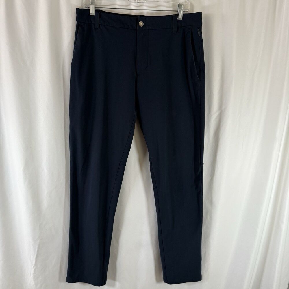 Lululemon ABC Pants Men's 32 Solid Blue Flat Front Chino 31" Inseam Zip Pocket
